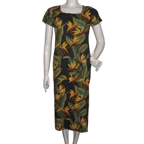 reyn spooner Dresses & Skirts - REYN SPOONER Midi Dress, XS, Black Fade/Bird of paradise Floral, Short sleeves